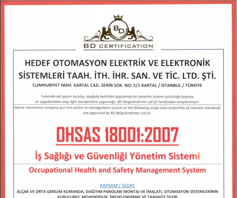 OHSAS 18001 İŞ SAĞLIĞI VE GÜVENLİĞİ